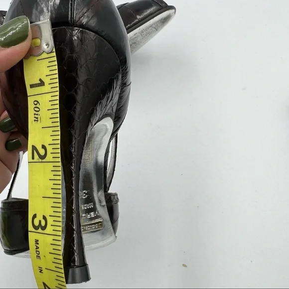 Dolce & Gabbana Croc Embossed Brown Leather Heels With Dust Bag EU36.5/US6.5 - Picture 9 of 10